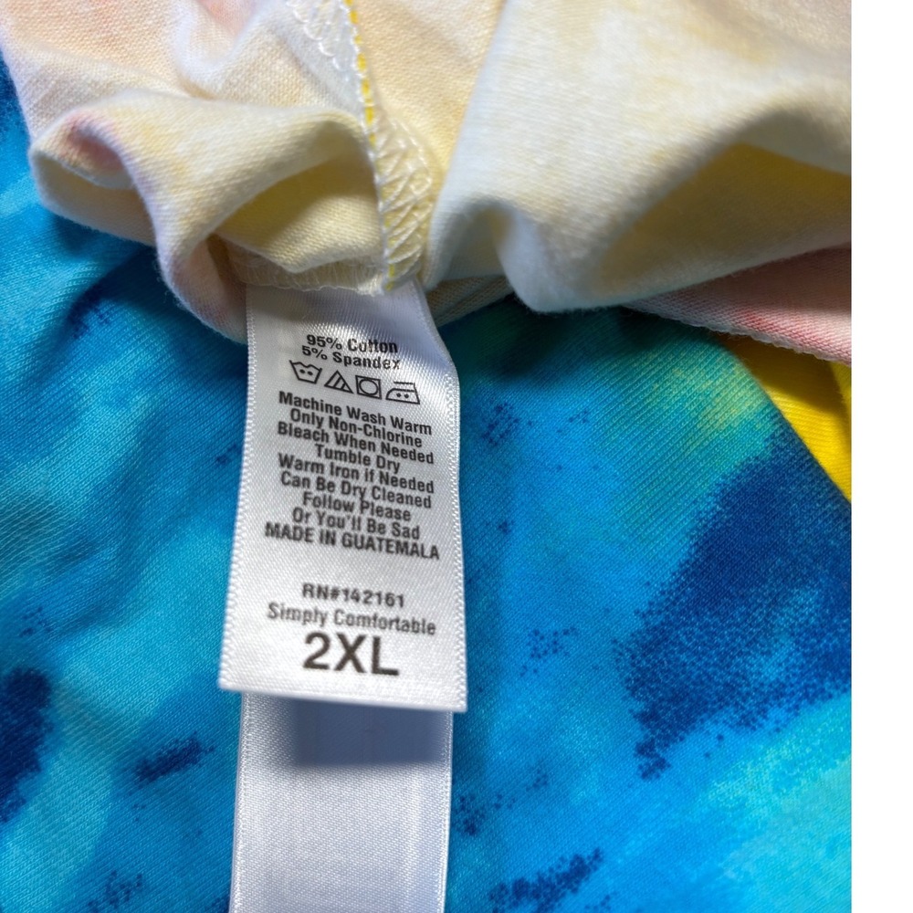 LuLaRoe Womens T Shirt Size‎ 2XL Boxy Tie Dye Blue Dip Cotton Crop Crew Neck NWT - Picture 3 of 3